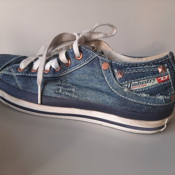 Diesel Low Top Denim Sneakers - Women's Size 8 - Picture 2 of 10
